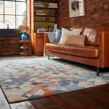 Enigma Modern Geometric 3D Shimmer Hand-Carved High-Density Heavy-Weight Hi-Low Textured Soft Wool&Viscose Blue/Beige/Brown/Grey/Cream/Multicolour Rug-Asiatic Carpets-Rug Love - The Most Loved Rug Store